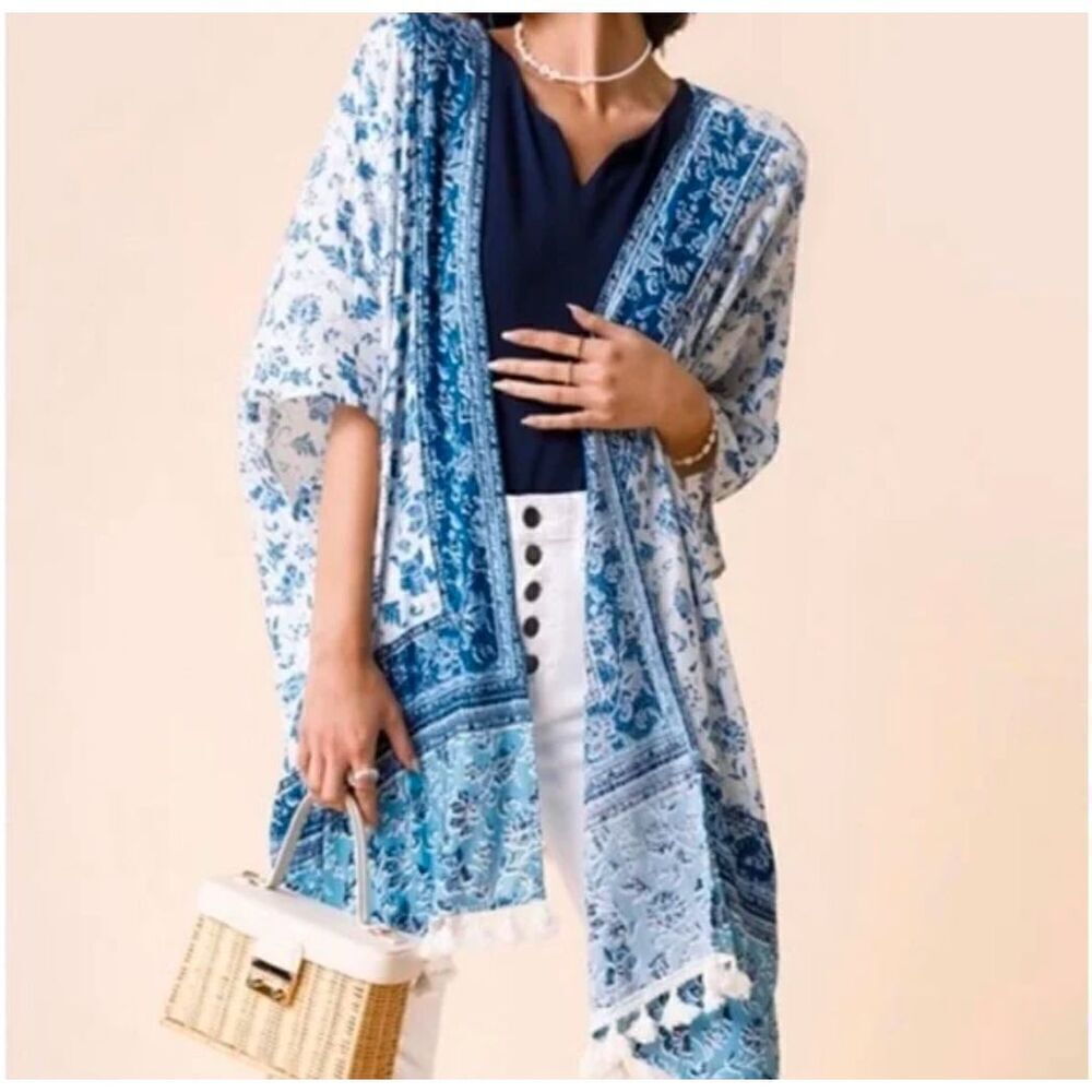 Francesca’s Mi Ami Women’s Small/Medium Elle Kimono Paisley Tassel Boho Hippie